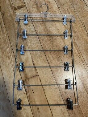 VTG Mid Century Metal Steel Chrome Wire 6 Tier Skirt Pant Clip Clothes Hanger
